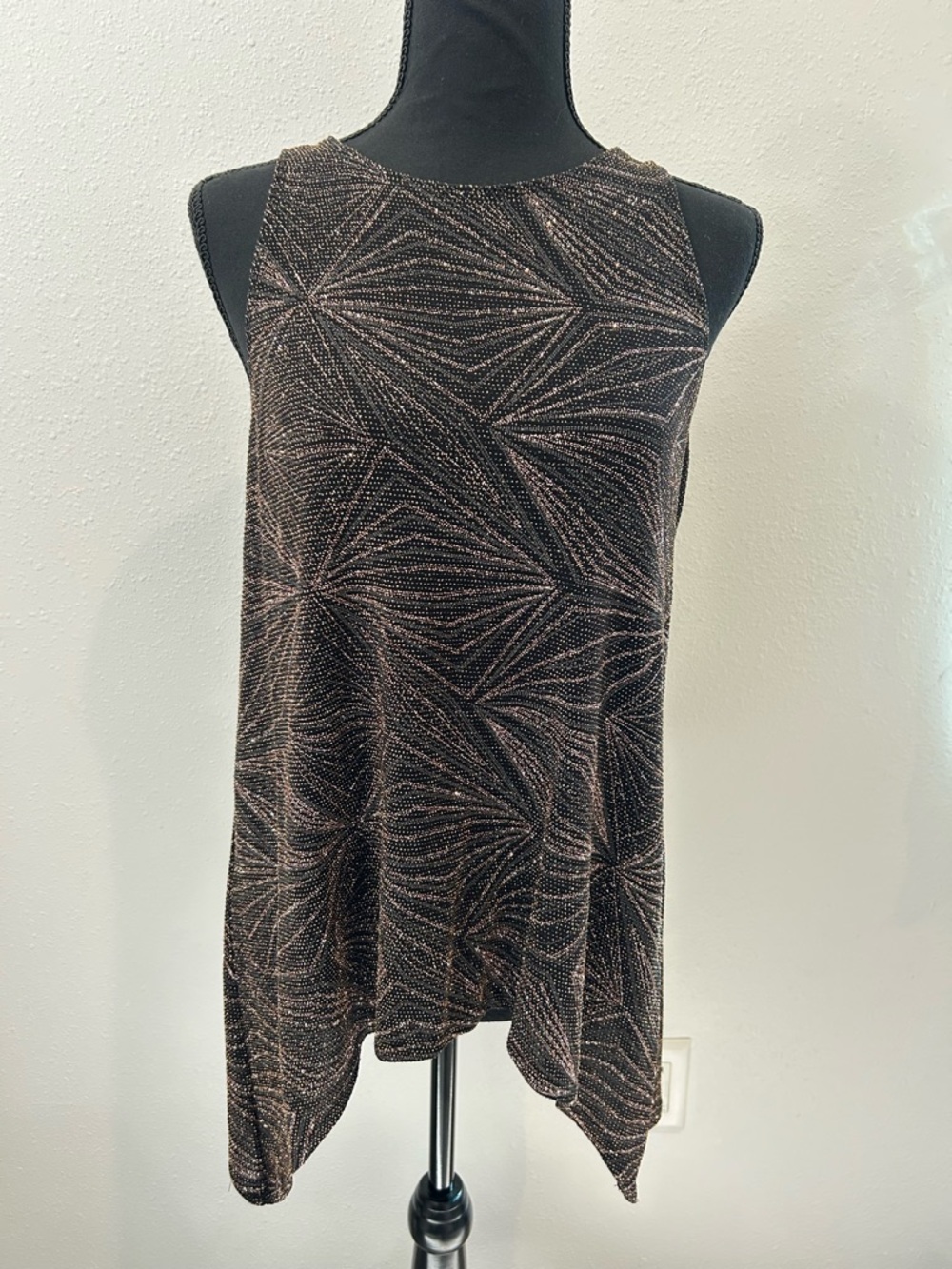 New York & Company Black Tank Top with Rose Gold Metallic Accents
